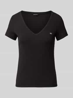 Tommy Jeans Slim Geribbelde Katoenen Stretch T-Shirt Black Dames