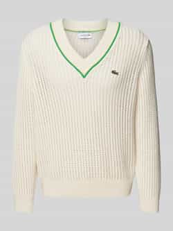 Lacoste Gestreepte V-hals Tennis Trui White Heren