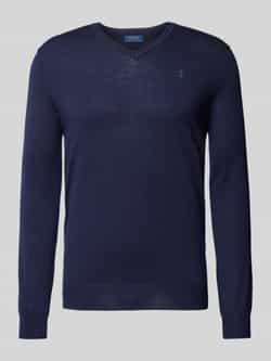 Polo Ralph Lauren Slim-Fit Wasbare Wollen V-Hals Trui Blue Heren