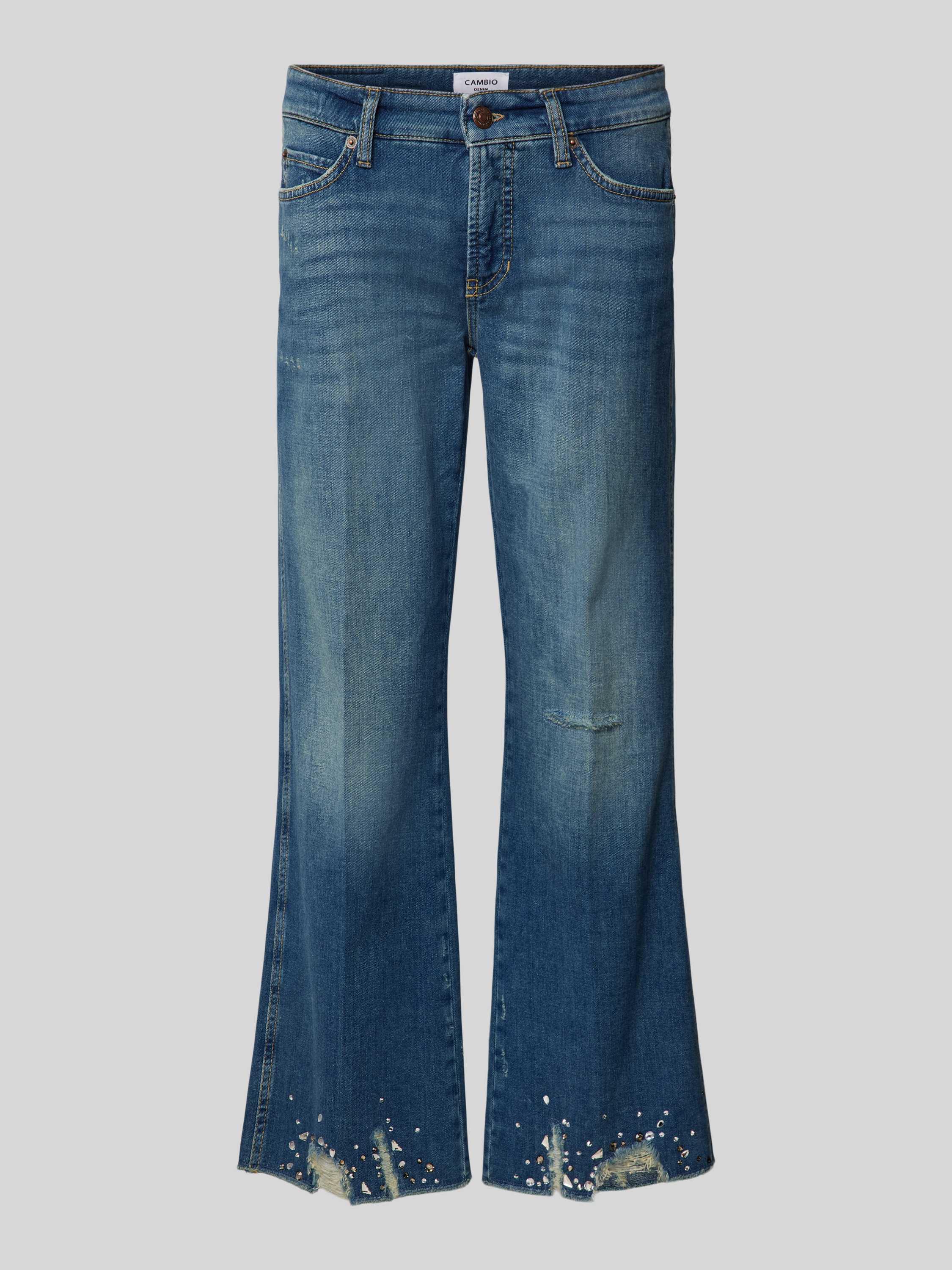 CAMBIO Flared cut jeans in verkorte pasvorm in used-look