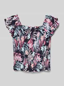 S.Oliver top met all over print en ruches multicolor Meisjes Viscose Vierkante hals 146 152