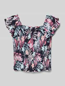 S.Oliver top met all over print en ruches multicolor Meisjes Viscose Vierkante hals 152