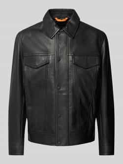 Boss Orange Leren jack met paspelzakken op de borst model 'Jocruz'