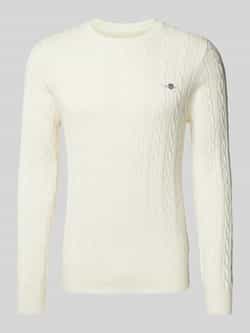 Gant Gebreide trui COTTON CABLE C-NECK met wapen-logo borduurwerk op de borst