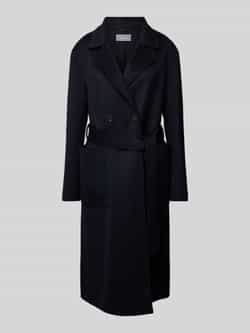 WHITE LABEL Lange jas van scheerwol met strikceintuur