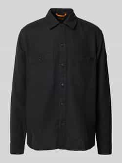 Boss Orange Regular fit linnen overhemdjack met borstzakken model 'Locky'