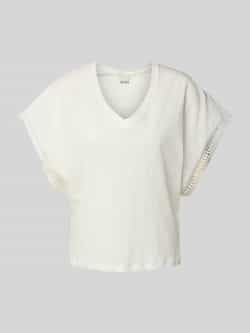 Ichi Vrouwelijke Cloud Dancer T-shirt met geborduurde randen White Dames