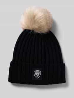 Blauer Usa Gebreide muts met pompon en labeldetail