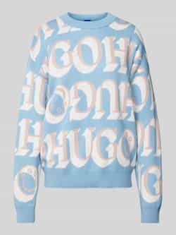 Hugo Blue Gebreide pullover met logomotief model 'Sestunni'