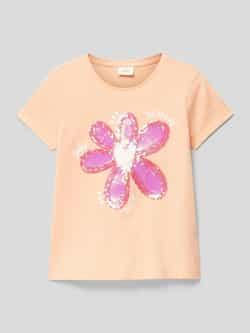 S.Oliver T-shirt met printopdruk en pailletten licht oranje Meisjes Katoen Ronde hals 104 110