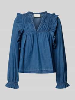 NEO NOIR Regular fit jeansblouse met ruches model 'Janis'