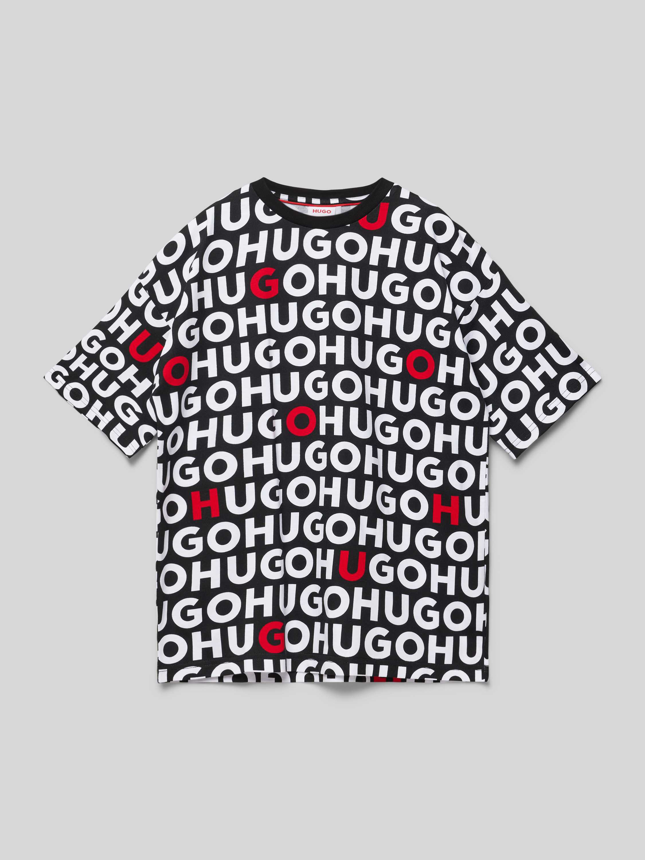 HUGO T-shirt met all-over labelprint