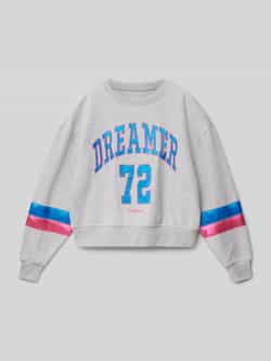 Garcia sweater met tekst grijs blauw roze