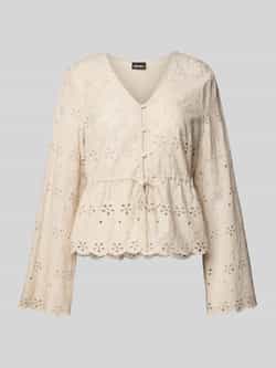 Pieces Regular fit blouse met lange mouwen en broderie anglaise model 'ARMORINE'