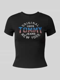 Tommy Jeans Slim fit T-shirt van ribstof