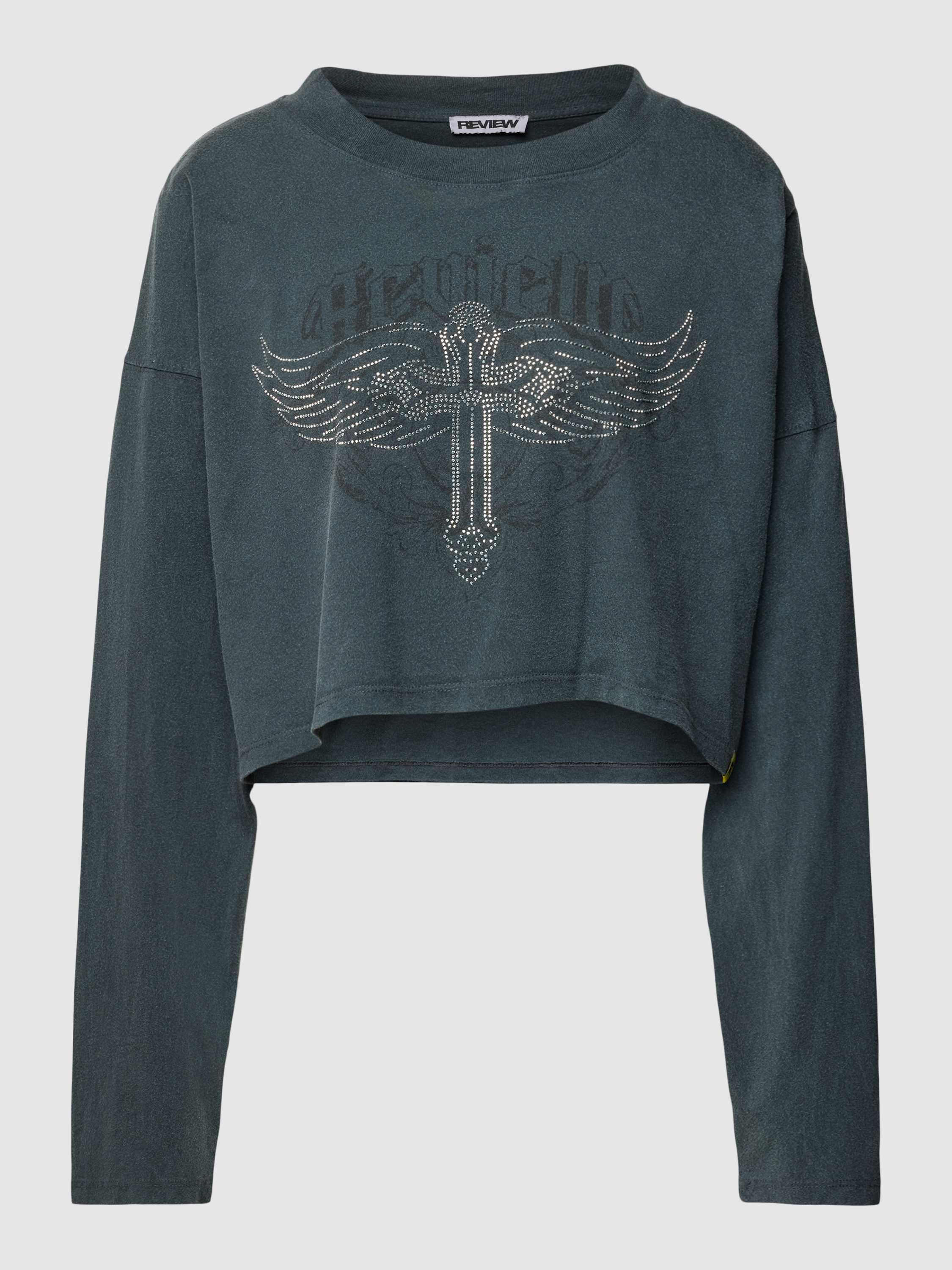 Review Kort oversized sweatshirt met ronde hals en strass model 'CROSS'