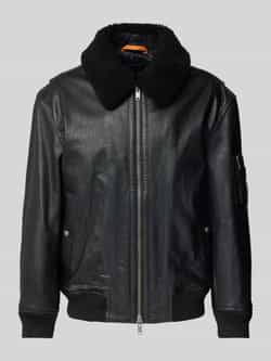 Boss Orange Straight fit leren jack met afneembare kraag van lamsvacht model 'JOBARK'