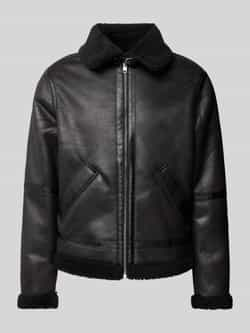 Jack & jones Aviator Leren Jas met Teddy Fleece Black Heren