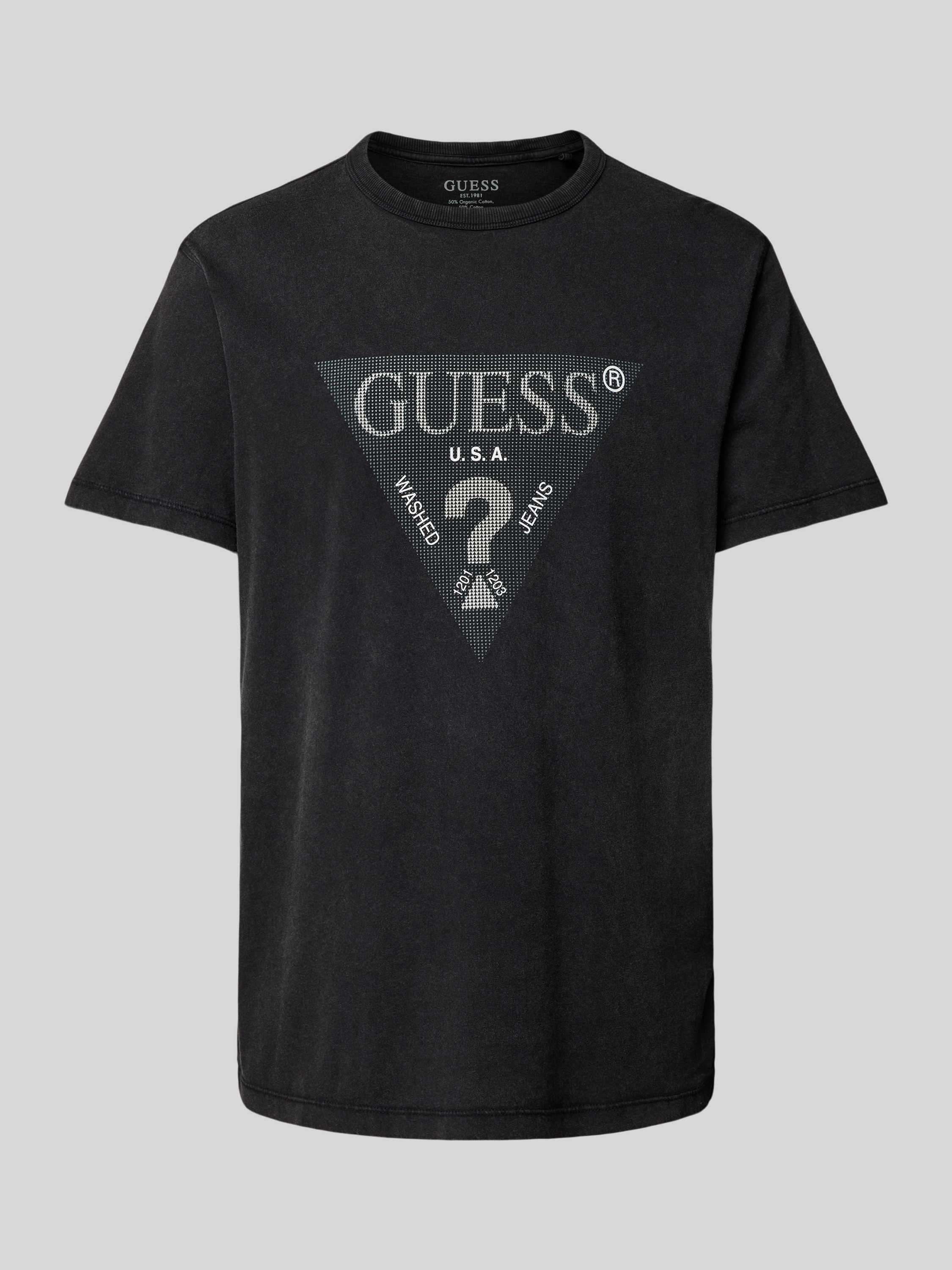 Guess Katoenen Logo Driehoek Relief T-Shirt Black Heren