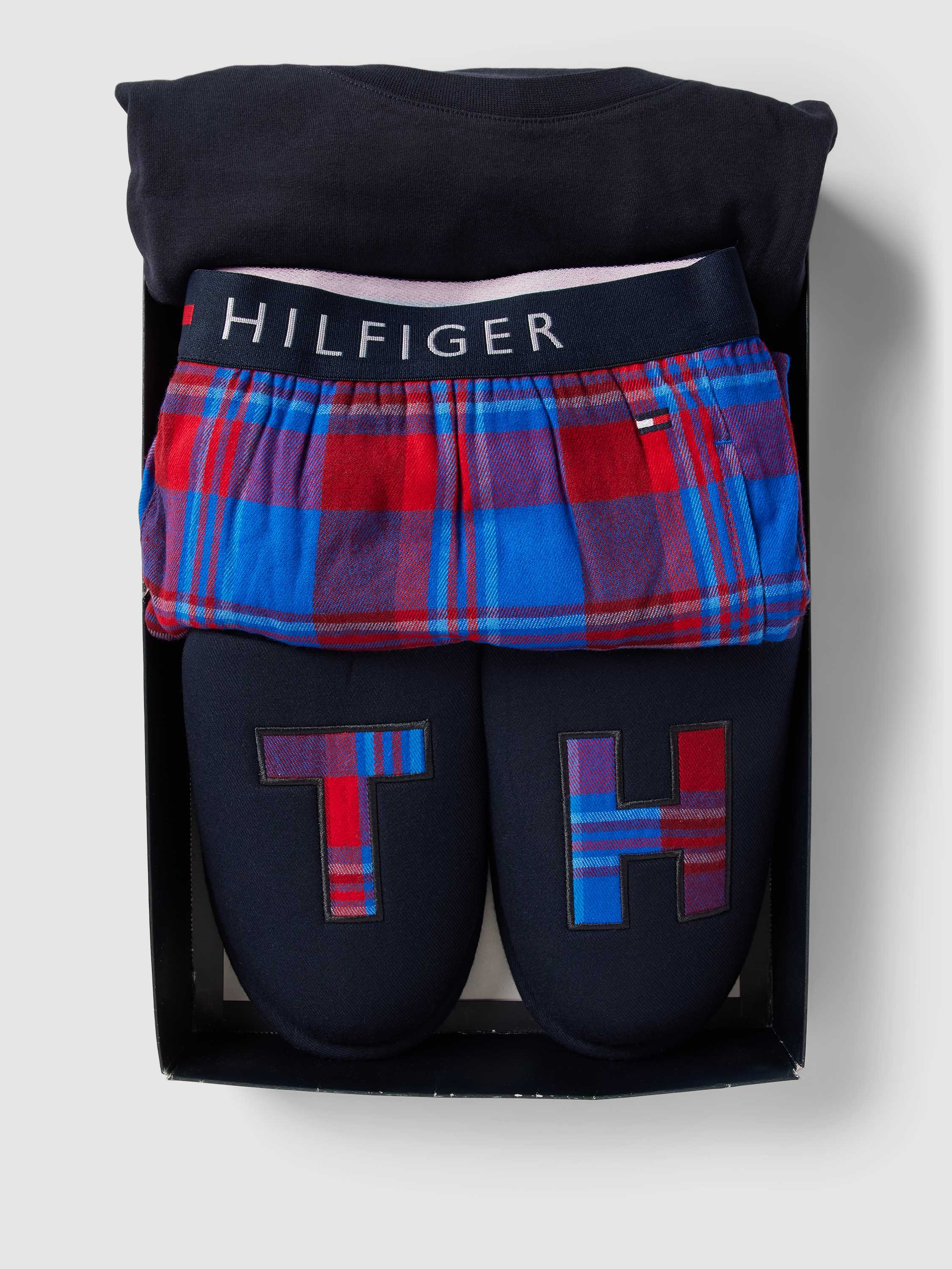 Tommy Hilfiger Underwear Pyjama LS PANT SLIPPERS SET FLANNEL in een geruit design (set 3-delig)