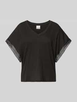 Ichi Zwarte Vrouwelijke Tee met Geborduurde Randen Black Dames