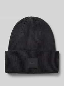 Calvin Klein Zwarte Geribbelde Beanie Muts voor Mannen Black Heren