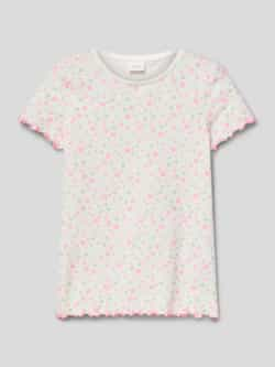 S.Oliver gebloemd T-shirt wit roze Multi Meisjes Stretchkatoen Ronde hals 104 110