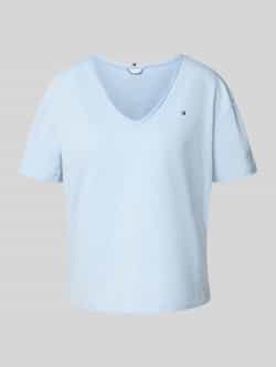 Tommy Hilfiger T-shirt SLUB CROP V-NK SS met open rand met logoborduring