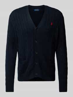 Ralph Lauren Kabelgebreide V-Hals Cardigan met Pony Borduursel Blue Dames