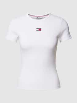 Tommy Jeans Badge Rib T-Shirt Herfst Winter Collectie White Dames