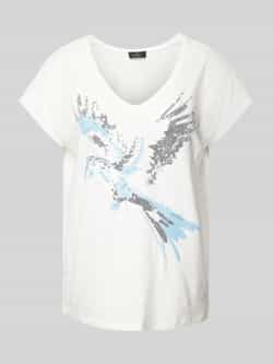 Monari T-shirt met geribde ronde hals