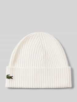 Lacoste Witte Wol Ribgebreide Pet Logo Patch White Heren