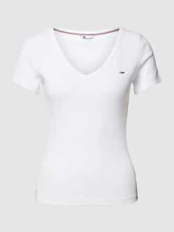 Tommy Jeans Slimme Geribbelde Katoenen Stretch T-Shirt White Dames