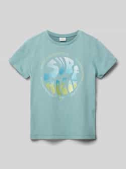 S.Oliver T-shirt met printopdruk petrol Blauw Jongens Katoen Ronde hals 104 110
