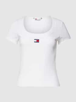 Tommy Jeans Geribbelde Stretch T-shirt Geborduurd Logo White Dames