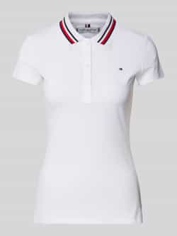 Tommy Hilfiger Poloshirt SLIM GLOBAL STRIPE POLO SS Polokraag met contrasterende strepen kleine knoopsluiting (Global Serie TH VROUWEN)