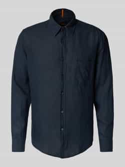 Boss Orange Regular fit linnen overhemd met borstzak model 'Relegant'