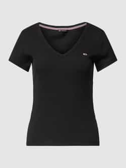 Tommy Jeans Slim Geribbelde Katoenen Stretch T-Shirt Black Dames