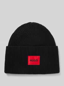 HUGO Wollen muts met labelpatch model 'Saffa'
