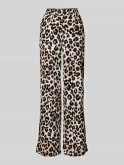 S.Oliver high waist straight fit broek met panterprint ecru zwart