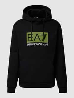 Emporio Armani EA7 Gestreepte Hoodie met Capuchon Logo en Zak Black Heren