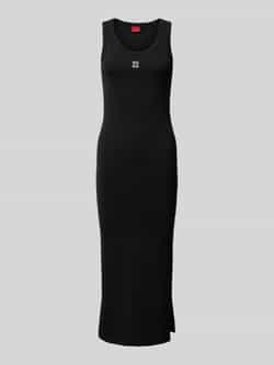 Hugo Boss Zwarte Mouwloze Slim Fit Geribbelde Jurk Black Dames