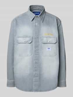 OTTO HUGO Blue Overhemd met lange mouwen Ebolt met hugo badge overshirt skater baggy krijtstreep