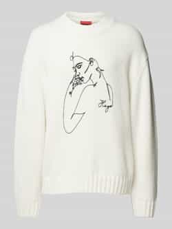 HUGO Oversized gebreide pullover met label- en motiefstitching