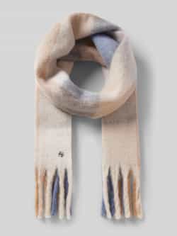 Comma geruite sjaal met franjes beige lichtblauw