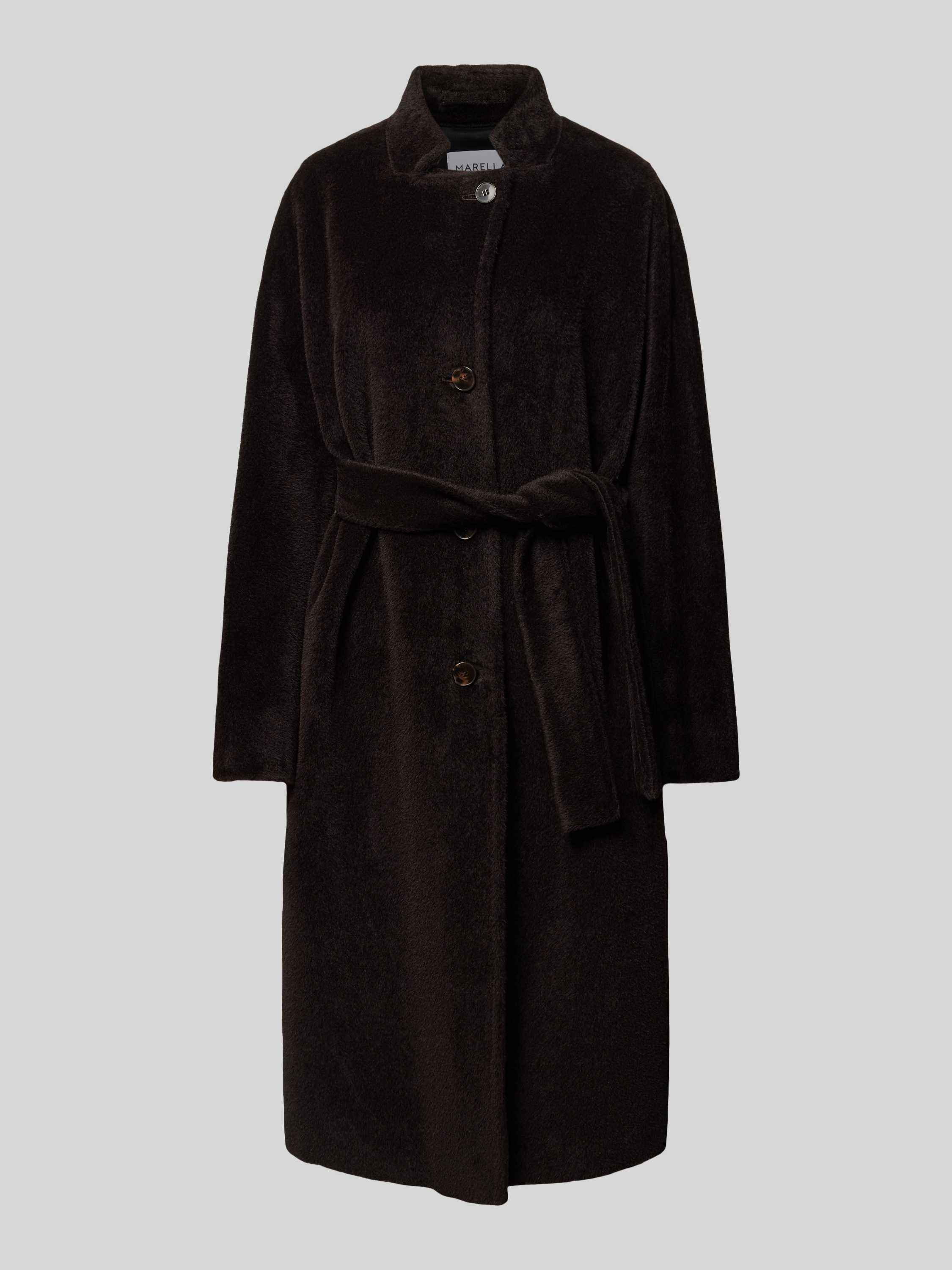 Marella Lange jas van een mix van alpaca en scheerwol met strikceintuur