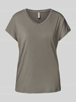 Soyaconcept T-shirt met geribde V-hals model 'Marica'