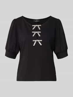 Monari Sweatshirt met pofmouwen en strikapplicaties