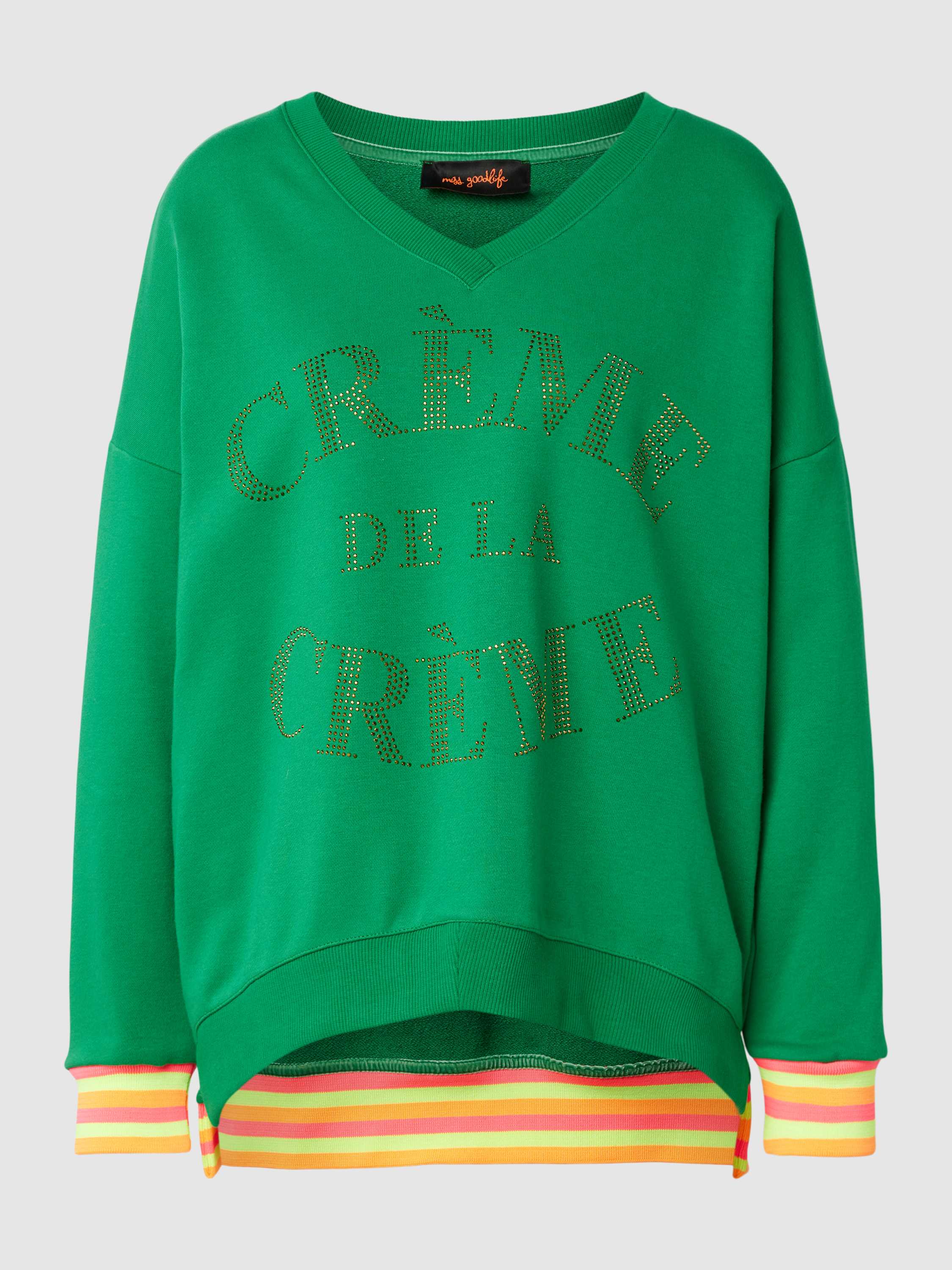 Miss goodlife Oversized sweatshirt met statement in strass-steentjes model 'Creme de la Creme'