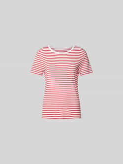 T-shirt met geribde ronde hals